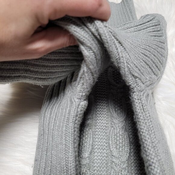 Cable Knit Sweater | Gray Long Sleeve Turtleneck Ribbed Knit Trim Causal Winter - Picture 3 of 9